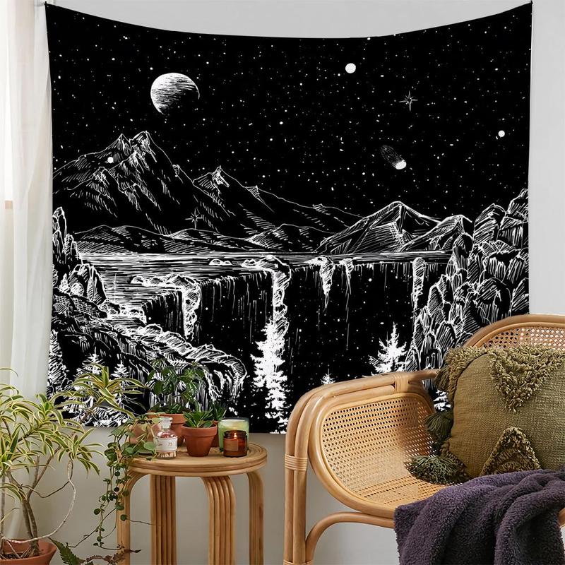 Starry Night Mountain Landscape Print Tapestry for Home Decor, 1 Count Wall Hanging Decor for Home Decor