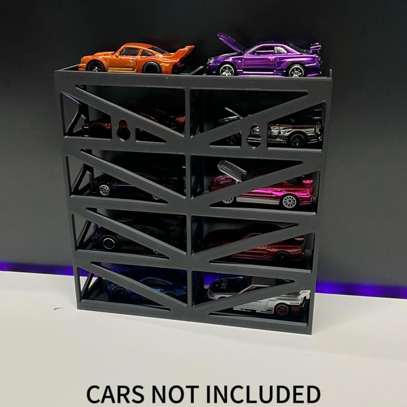 Hotwheel 10 Car Display Stand Industrial Design w Hidden Wall Mount Hook Hole Hanging Shelf Storage Diorama Diecast Model Car 1 64 1:64 Organiser Racks Hangable