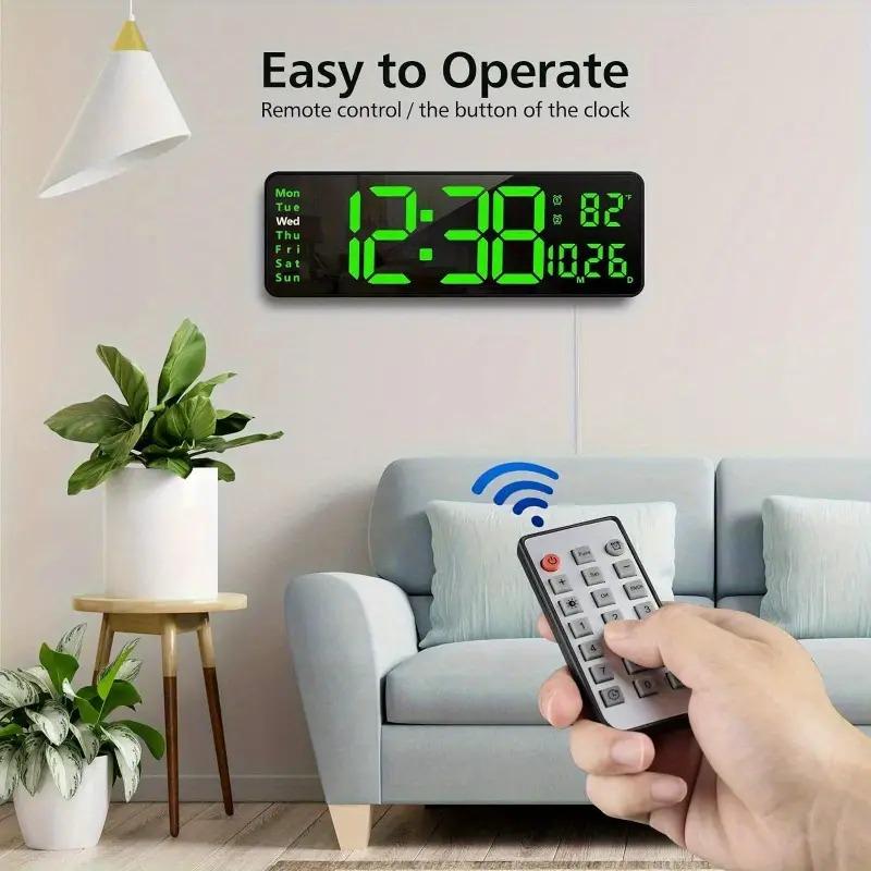 Digital Wall clock,Remote Control Large Screen Wall Clock With Temperature Date Week Display,Household Countdown Digital Timer,Room Decor,Home Decore,Summer Gifts,Bedroom Decor