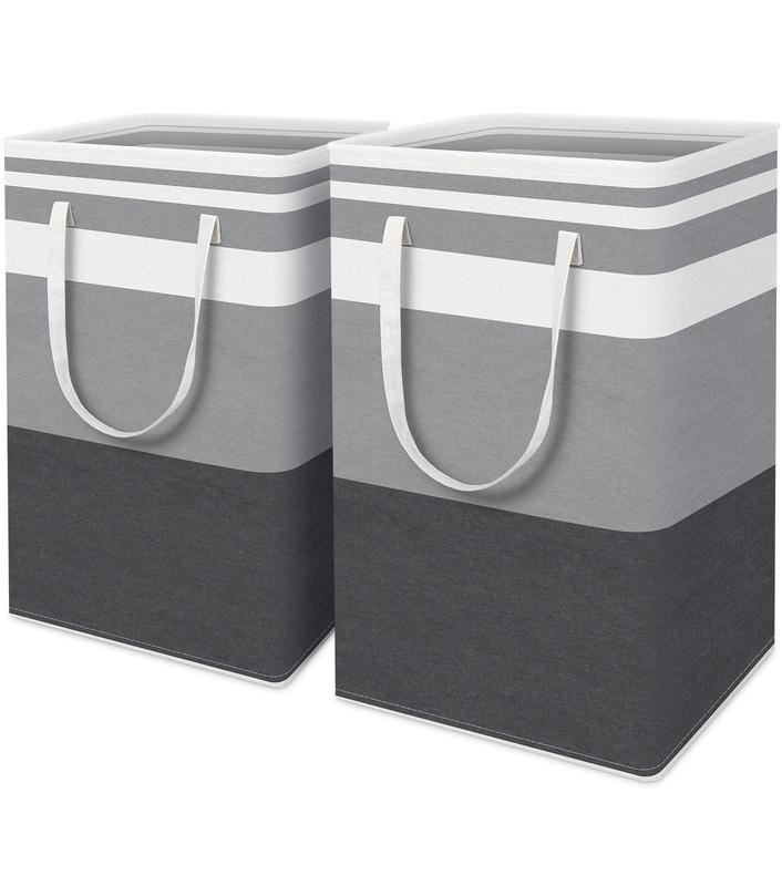 2-Pack Large Laundry Basket, Waterproof, Freestanding Laundry Hamper, Collapsible Tall Clothes Hamper with Extended Handles for Clothes Toys in the Dorm and Family-(Gradient Grey, 75L)