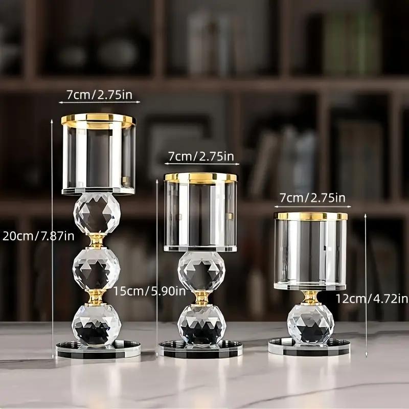 Clear Crystal Candle Holder, 3counts set Modern Desktop Candle Holder, Decorative Ornament for Home Living Room Bedroom Dining Room Wedding Party