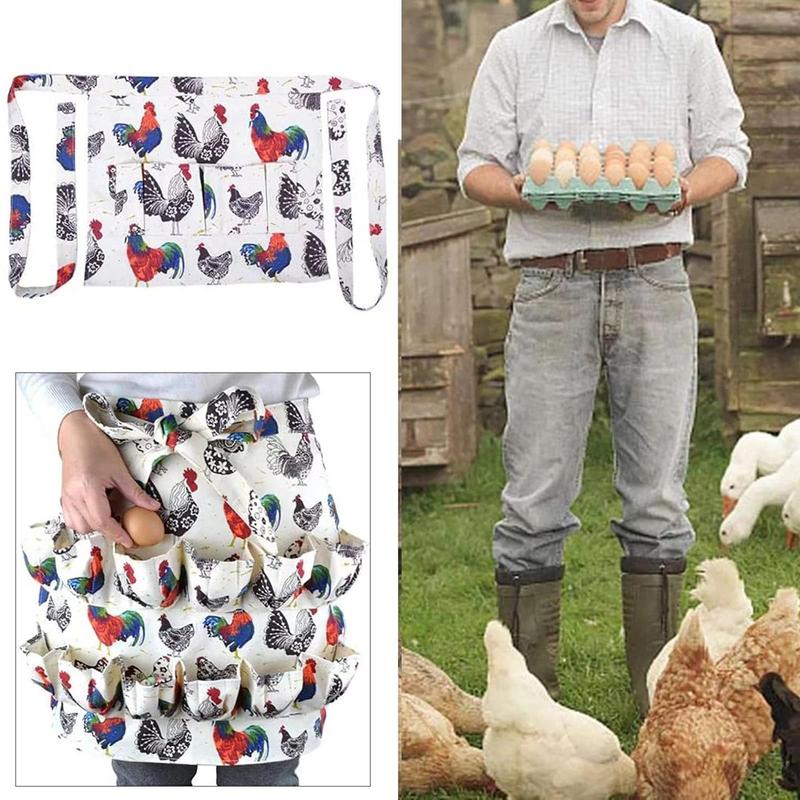 Egg Apron, Egg Apron with 12 Deep Pockets for Chicken Duck Goose Eggs, Gathering Holding Apron for Housewife Farmhouse