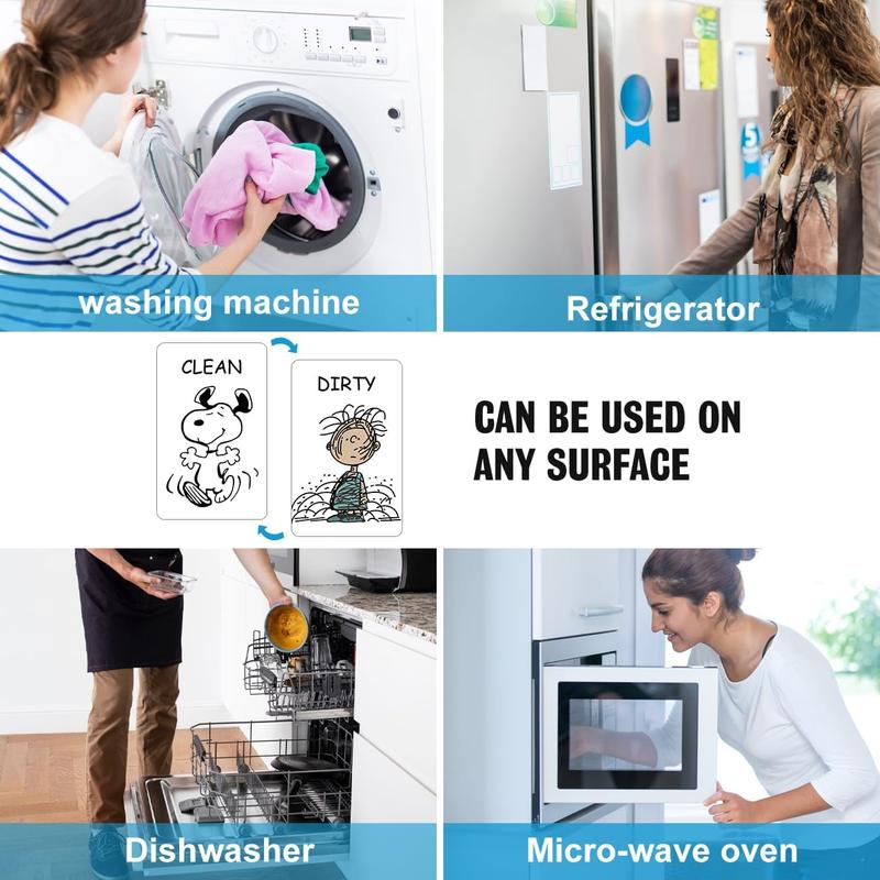 Funny Cute Cartoon Clean Dirty Dishwasher Magnet, Washing Machine Magnet Double Sided Kitchen Reversible Dish Washer Magnet Sign, Refrigerator Magnet Flip with Magnetic Plate Decor