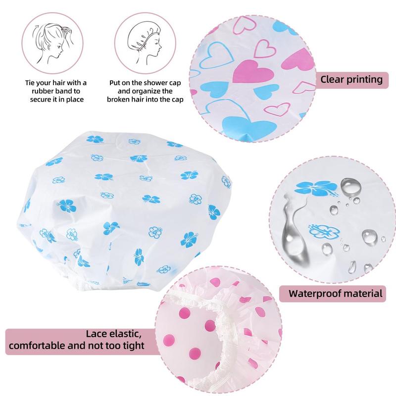 Cartoon Pattern Shower Cap (4pcs), Reusable Waterproof Bath Cap, Shower Cap for Women & Girls, Home Essentials, Bathroom Accessories