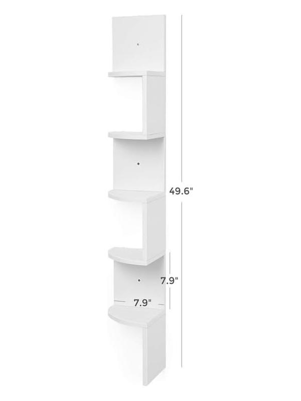 Corner Shelf Wall Mount, 5-Tier Floating Corner Bookshelf, Plant Shelf for Bedroom, Living Room, Bathroom, Home Office, Simply White Decor Shelves