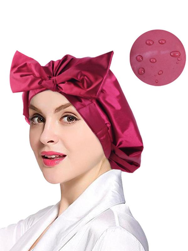 Solid Bow Decor Knotted Design Shower Cap, 2024 New Stylish Sleeping Cap, Elastic Matching Makeup Cap for Women & Men