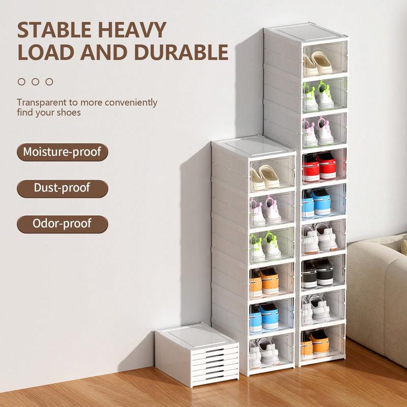 Portable Shoe Rack Organizer Stackable Sneaker Shoe Storage Cabinet With Clear Door Large Storage Containers Bins With Lids Boxes Collapsible Case