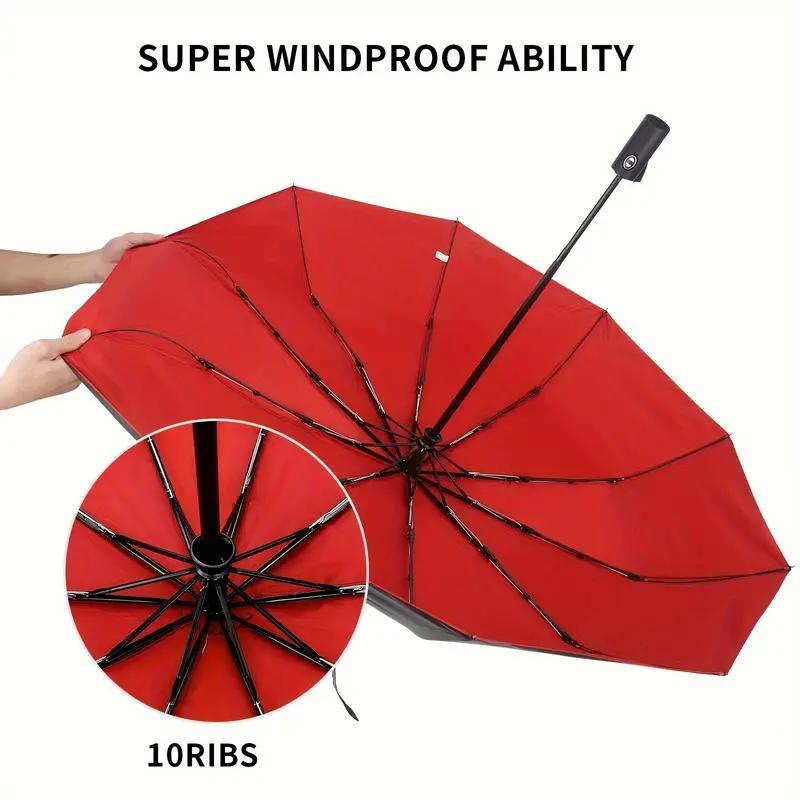 10 Ribs Folding Umbrella, 1 Count Windproof Automatic Umbrella, Fashionable Umbrella for Sunny and Rainy Weather, Simple Design Umbrella for Travel