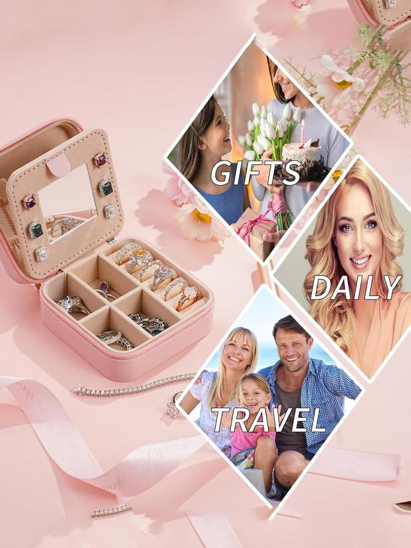 Portable Jewelry Box with Mirror for Gift, Summer Stylish Sequin Decorated Letter Pattern Jewelry Organizer, Cute Zipper Jewelry Storage Box for Women and Girls As Gift, Jewelry Case Room Accessories