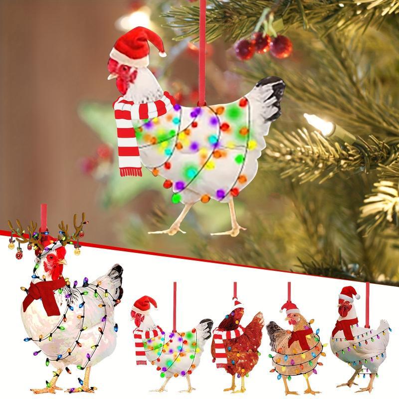 Christmas Chicken Shaped Hanging Ornament, 5 Counts set Cute Chicken Design Hanging Decoration, Christmas Tree Decoration, Festive & Party Supplies