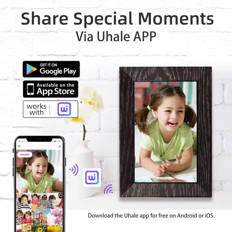 7 Inch Digital Picture Frame WiFi Digital Photo Frame, IPS HD Touch Screen Smart Photo Frame, 16GB Storage, Auto-Rotate, Easy Setup, Share Photos Videos via Uhale App from Anywhere