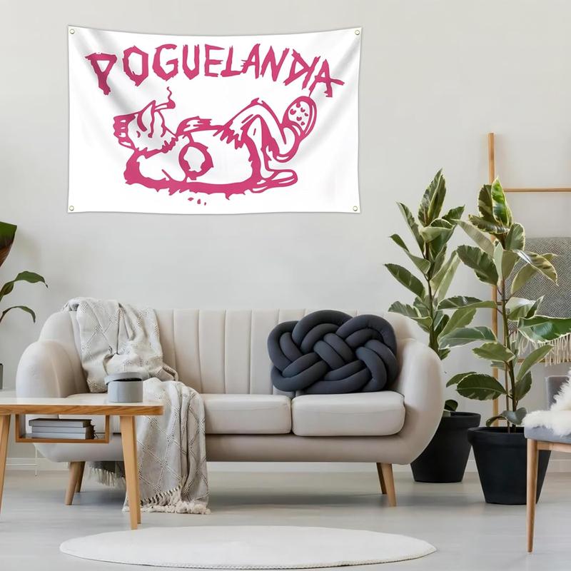 3X5 Ft Poguelandia Funny Flag with 4 Brass Grommets Pink Flag for College Dorm Room Bedroom Outdoor Parties Decor