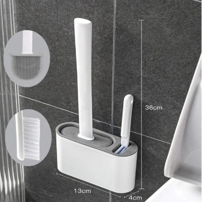 Silicone Toilet Brush with Holder, 1 Set 2 in 1 Wall Mounted Toilet Brush, Bathroom Cleaning Brush for Home Hotel Dormitory Office, Room Accessories for 2024, 2024 Home Bundles