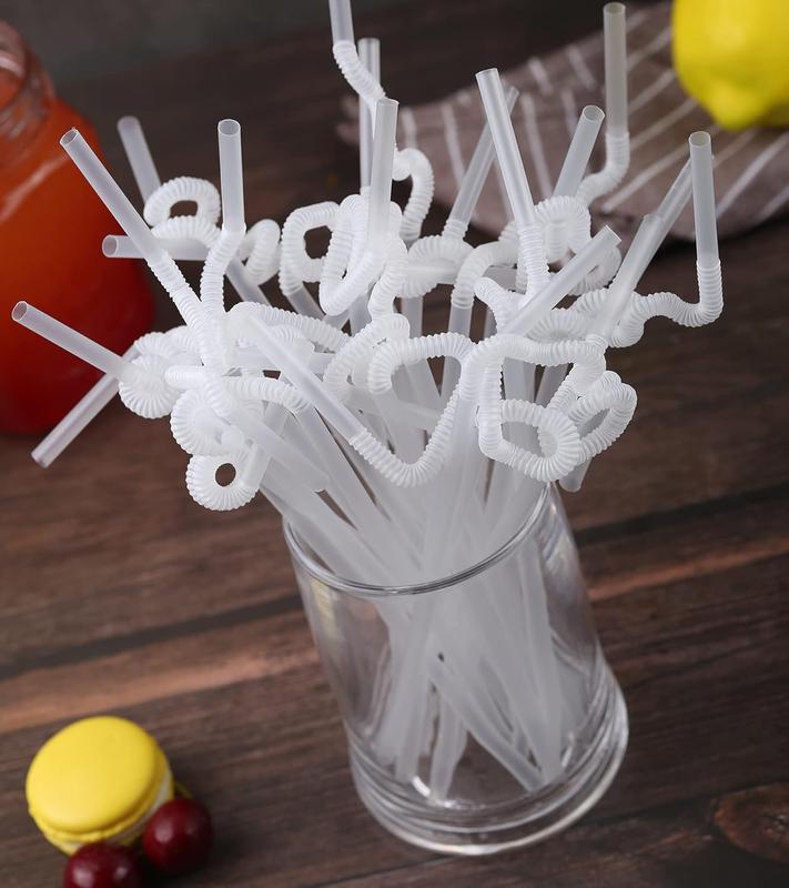 [Individually Wrapped] 100  Clear Flexible Plastic Straws, Disposable Bendy Straws, 10.2