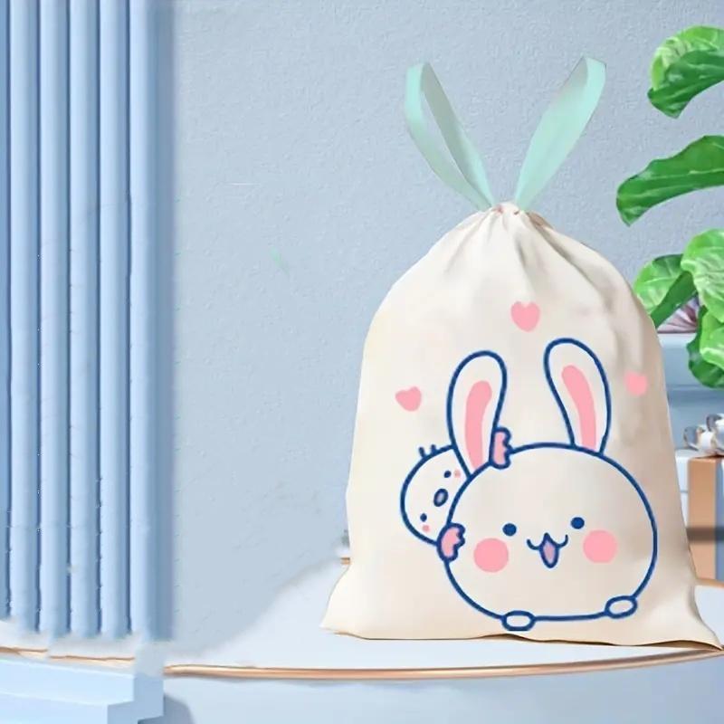 Cartoon Rabbit Bear Pattern Drawstring Trash Bag, 30pcs 2 Rolls 4 Gallon Disposable Trash Bag, Bin Bag for Home, Office, Cleaning Supplies