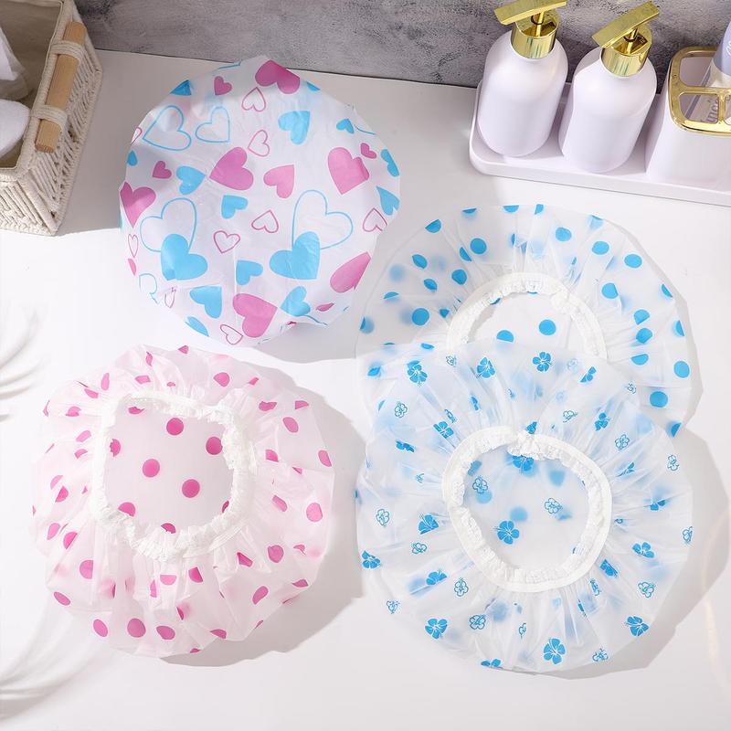 Cartoon Pattern Shower Cap (4pcs), Reusable Waterproof Bath Cap, Shower Cap for Women & Girls, Home Essentials, Bathroom Accessories