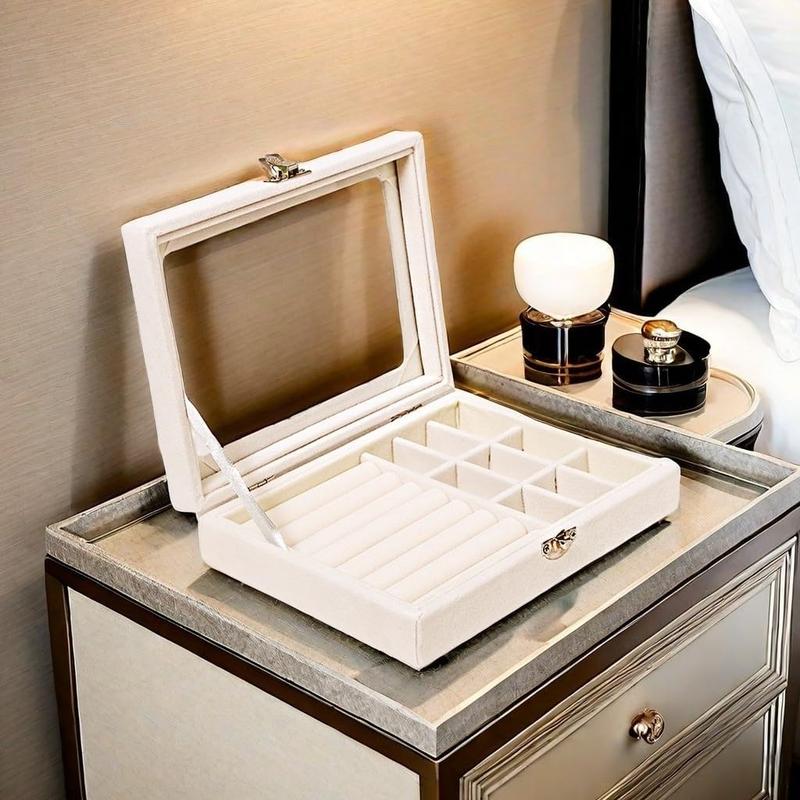 Jewelry Organizer Tray Box Jewelry Ring Display Organiser Tray Holder Earrings Storage Display Case for  Wife Mom Women, Jewelry Organizer with Clear Lid