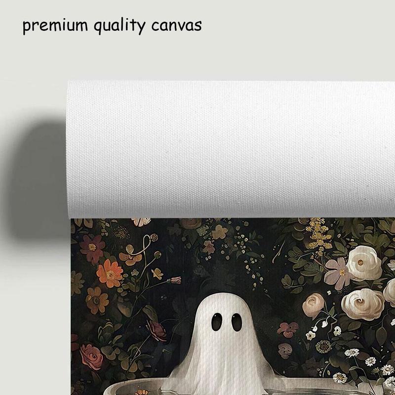 Christmas Bathroom Ghost Pattern Unframed Canvas Painting, 1 Count Modern Style Wall Art, Wall Decor for Home Living Room Bedroom Office School, Home Decor 2025