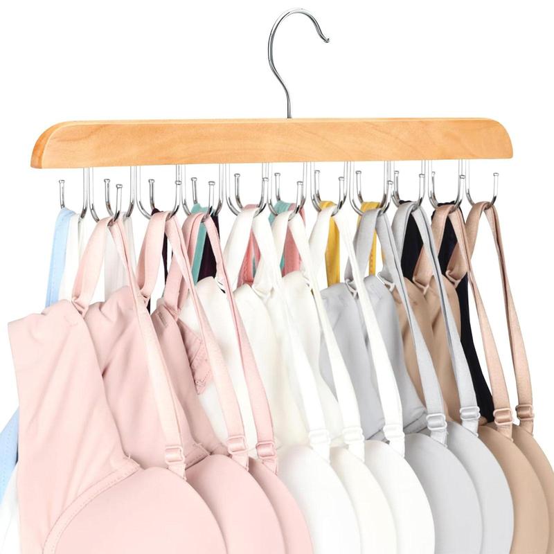 Wooden Bra Hanger, 1 Count 20 Hooks Capacity Foldable Bra Hanger, Space Saving Hanger for Dorm & Apartment