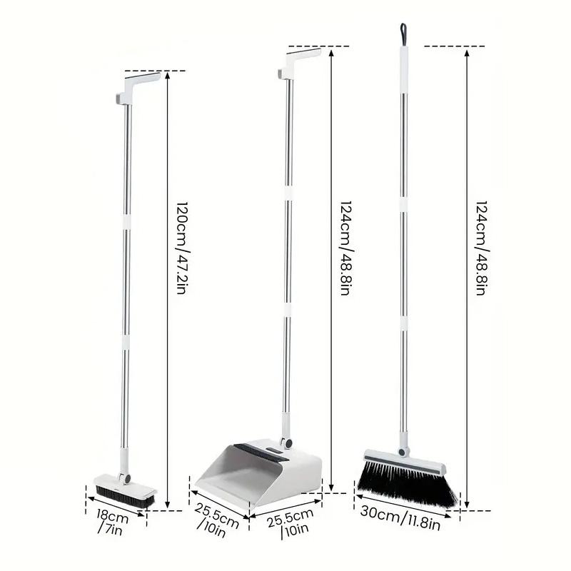 3 in 1 Household Cleaning Set: Thickened Sweeping Broom, Scrub Brush, and Dustpan with Long Handle for Home, Office, School, and Dorm