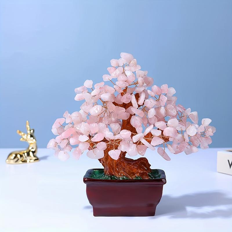 Rose Quartz Crystal Money Tree - Handcrafted Bonsai Style Decor for Wealth & Luck, Perfect Gift for Valentine's, Mother's Day & More Ornaments Box Figurine