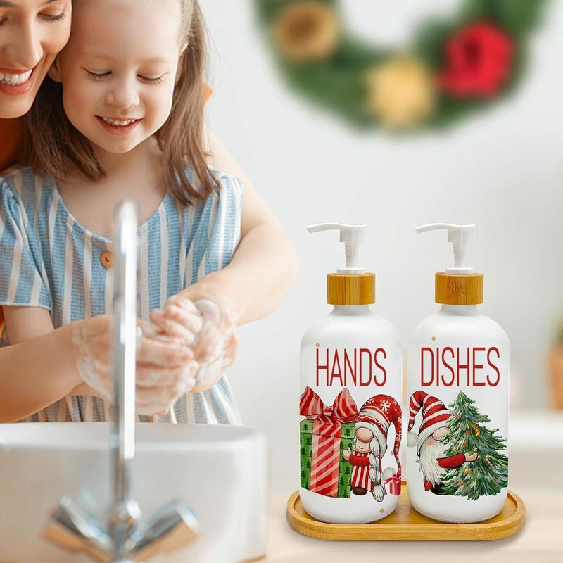 Christmas Soap Dispenser, Christmas Kitchen Decor, Christmas  Glass Soap Dispenser for Kitchen Countertop, Christmas Kitchen Bathroom Decorations, Refillable Hand Soap Dispenser