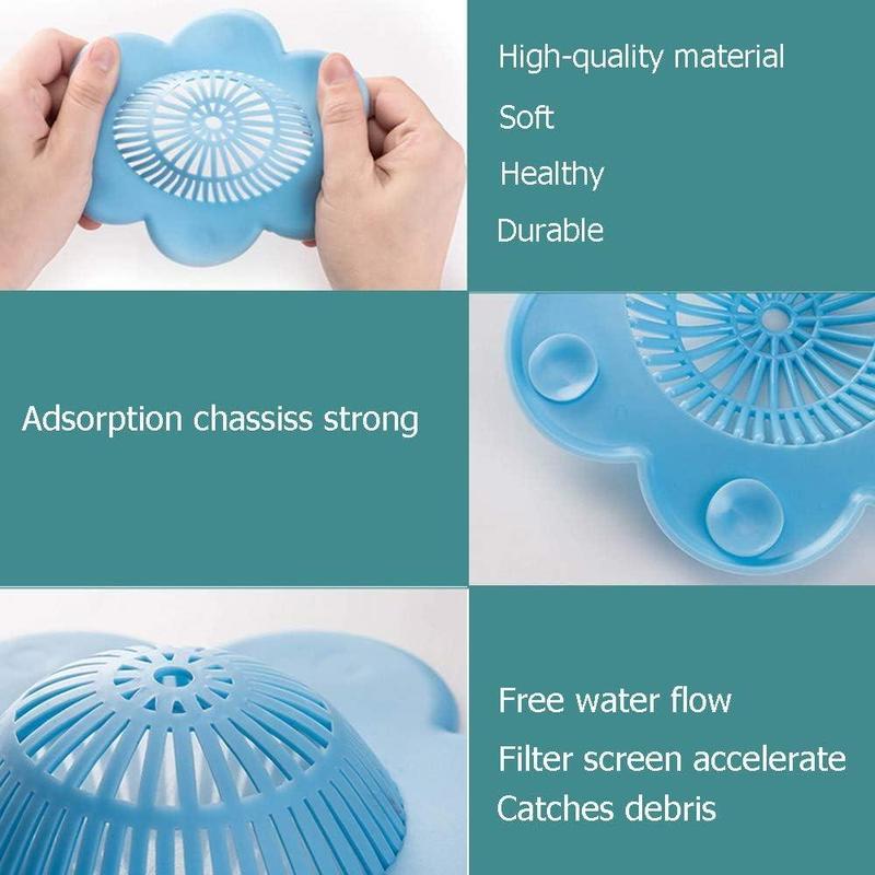 Silicone Flower Shaped Hair Catcher, 4 Counts Shower Drain Cover with Suction Cup, Bathroom Gadgets