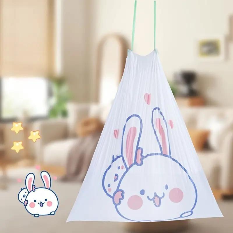 Cartoon Rabbit Bear Pattern Drawstring Trash Bag, 30pcs 2 Rolls 4 Gallon Disposable Trash Bag, Bin Bag for Home, Office, Cleaning Supplies