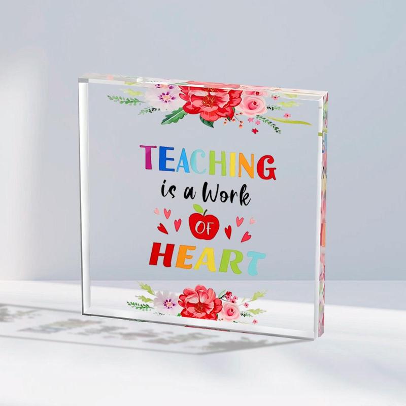 Heart Shaped Letter Printed Acrylic Ornament, 1 Count Creative Heart Shaped Ornament for Teacher, Desk Decorative Ornament for Teacher, Summer Gift, Gift for Teacher, Halloween Gift