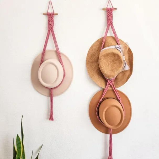 Macrame Hat Hanger, Wall Mounted Hat Display Rack, Handmade Hat Organizer