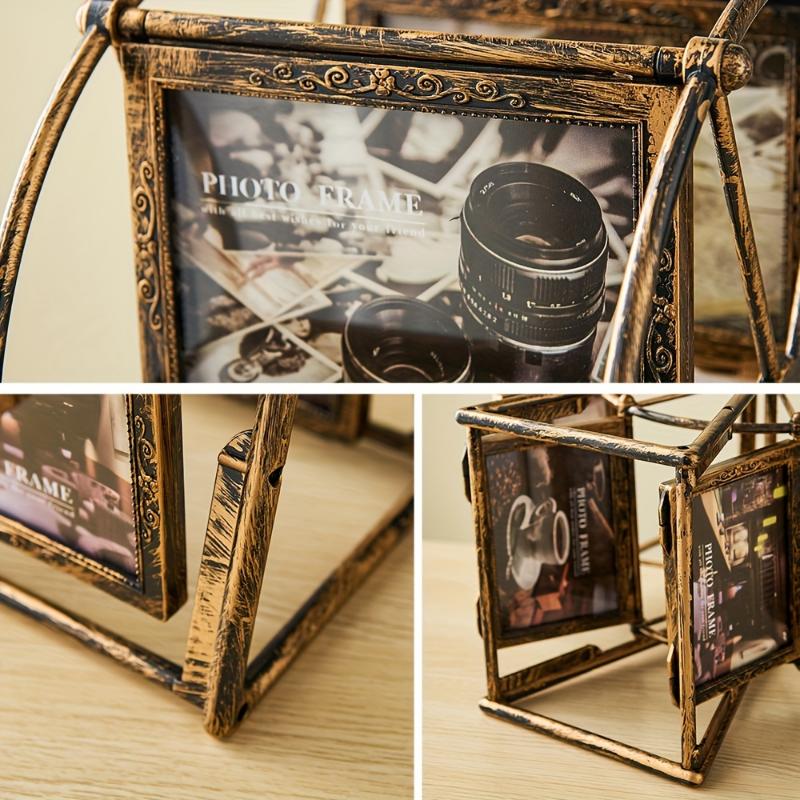 1pc Vintage Rotating Ferris Wheel Picture Frame - Unique Desktop Family Tree Display - Handcrafted Wooden Horse Design, Home Decor Accent, Christmas Birthday Gift Idea, Perfect for Family Memories