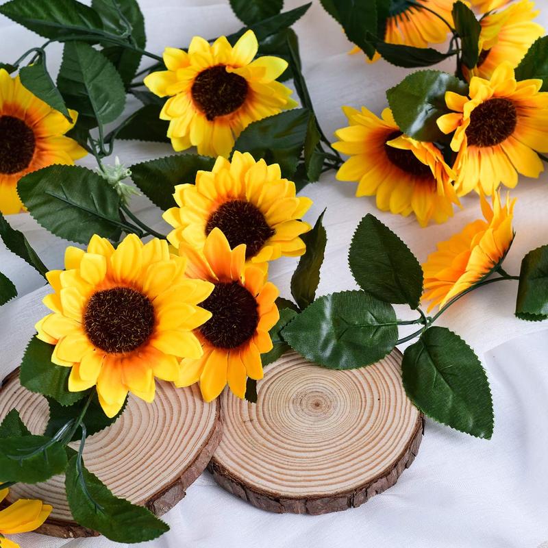 4 Pack Artificial Sunflower Garland - Silk Sunflower Vine Artificial Flowers Garland with Green Leaves for Wedding Party Table Decoration