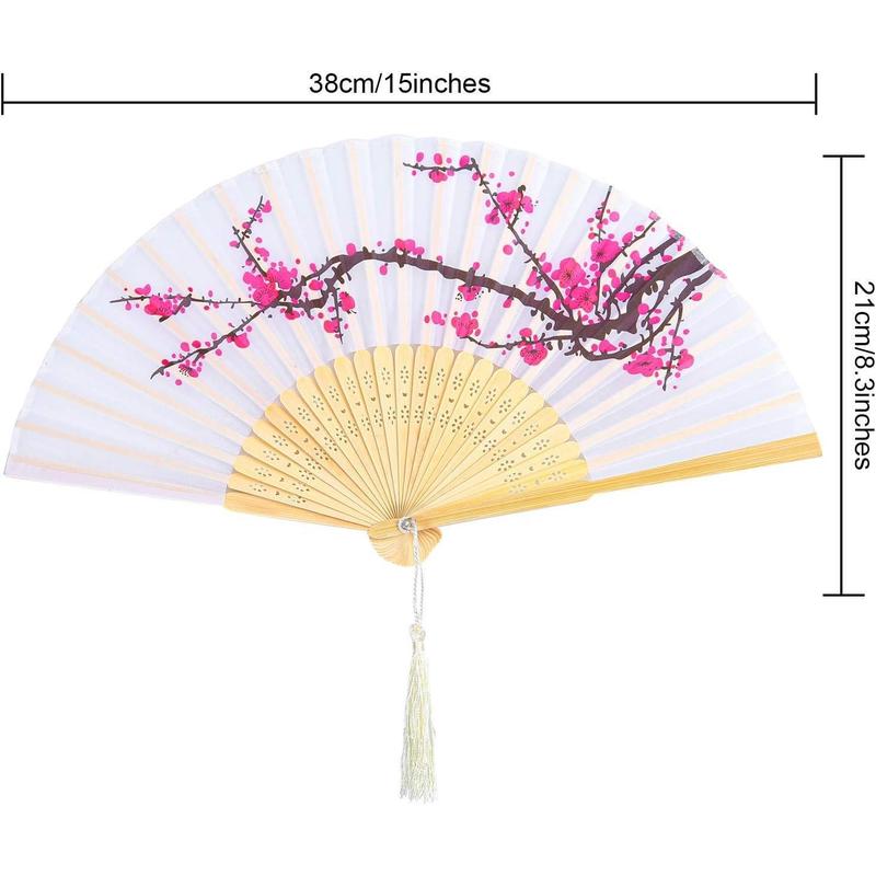 4 counts Folding Fans Bamboo Handheld Fans Silk Fabric Fans Hand Holding Fans For Party, Wedding, Gifts, Wall Decoration Light Props