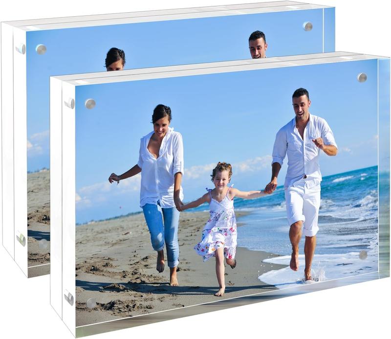 Acrylic Picture Frame with Rounded Corner, 2pack 4x6 Inch Acrylic Photo Frames, Magnetic Picture Frame 10+10MM Thickness Clear Picture Frame, Double-Sided Acrylic Frame Stand Picture Frame