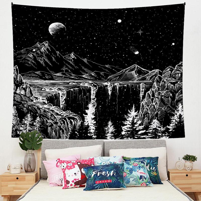 Starry Night Mountain Landscape Print Tapestry for Home Decor, 1 Count Wall Hanging Decor for Home Decor