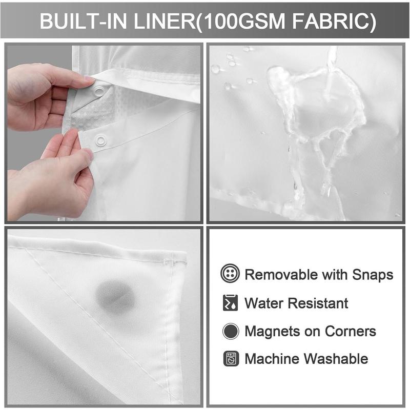 No Hook Shower Curtain with Snap in Liner Set Less Time White Waffle Shower Curtain for Bathroom 75