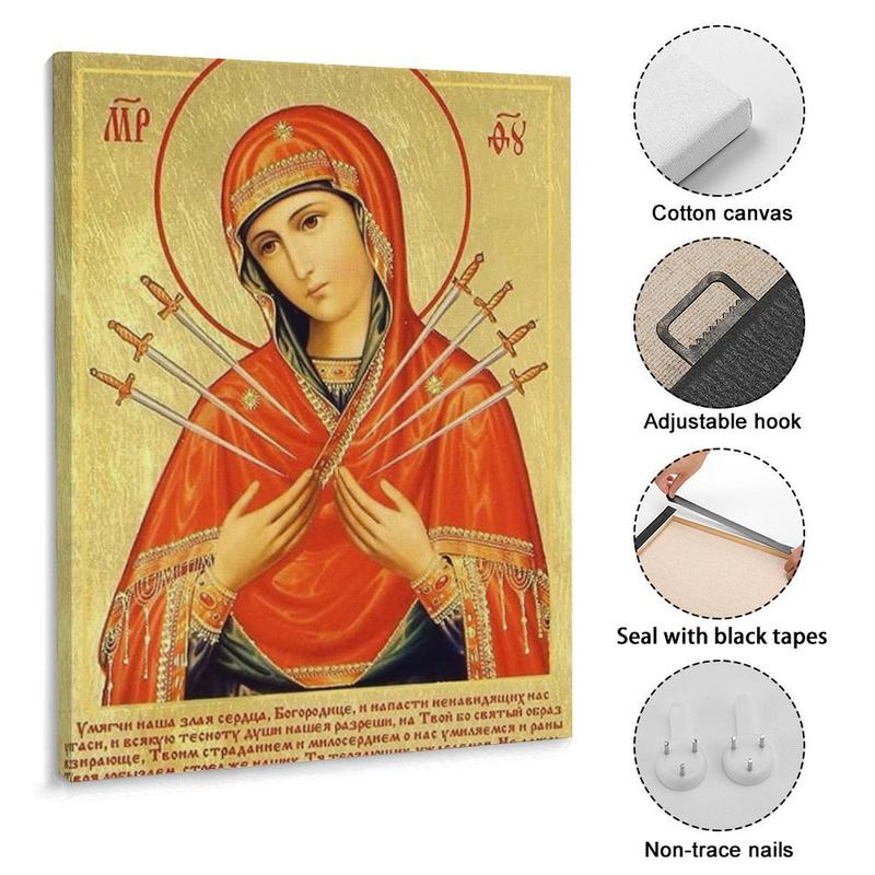 Virgin Mary Icon 7 Swords Orthodox Icon Poster Vintage Mother of God Art Decor Print