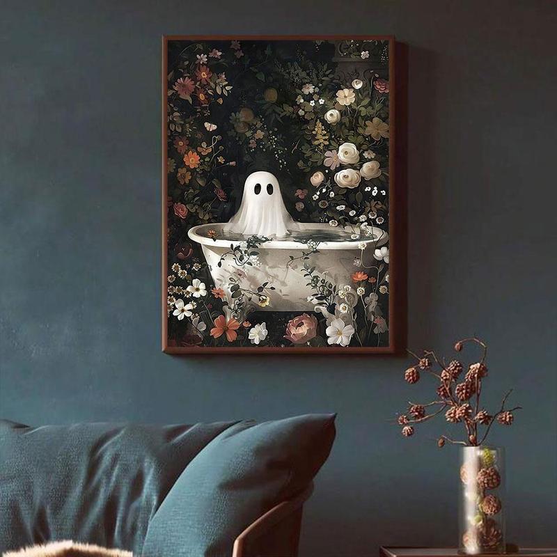 Christmas Bathroom Ghost Pattern Unframed Canvas Painting, 1 Count Modern Style Wall Art, Wall Decor for Home Living Room Bedroom Office School, Home Decor 2025