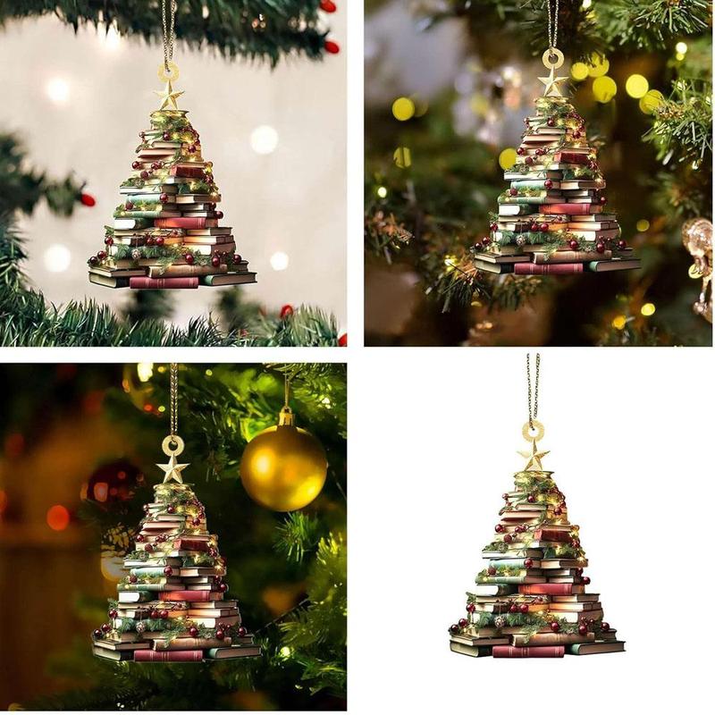 Creative Cartoon Design Ornament, 1 Count 2D Acrylic Christmas Decoration for Bookshelf Library Festive Party