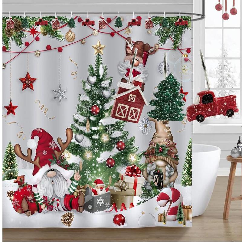 Christmas Themed Shower Curtain Hooks, 12pcs Cute Mini Car & Tree & House Design Decorative Shower Curtain Hooks, Bathroom Accessories for Home Dormitory Hotel Decor