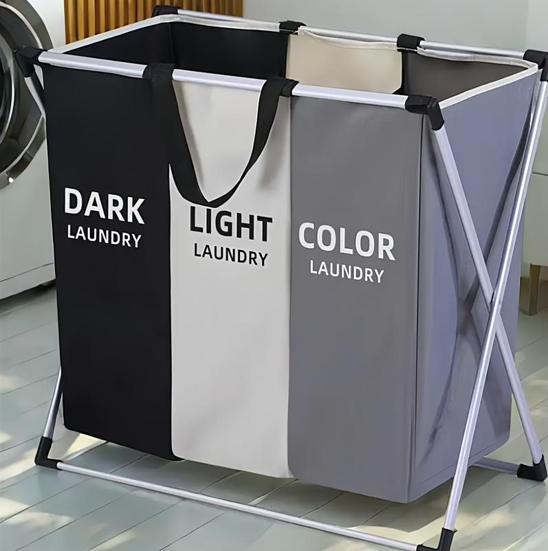 3 Section Laundry Basket Printed Dark Light Color, Foldable Hamper Sorter with Waterproof Oxford Bags and Aluminum Frame,Clothes Toys in the Dorm & Family Closet Storage Container and Organizer