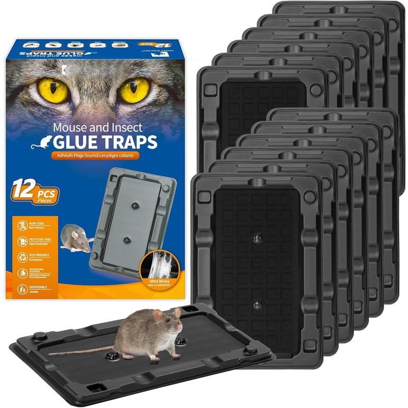 Mouse & Insect Glue Traps, 12 Pack Adhesive Glue Traps, Pre-Baited Glue Boards Non-Toxic Bulk Mouse Traps Indoor for Mole, Cockroach, Flea, Insects, Rodent, Bug, Pet Safe for House & Garage