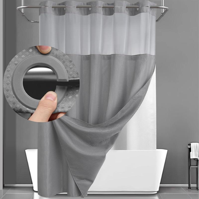 No Hook Shower Curtain with Snap in Liner Set Grey Waffle Shower Curtain for Bathroom 75