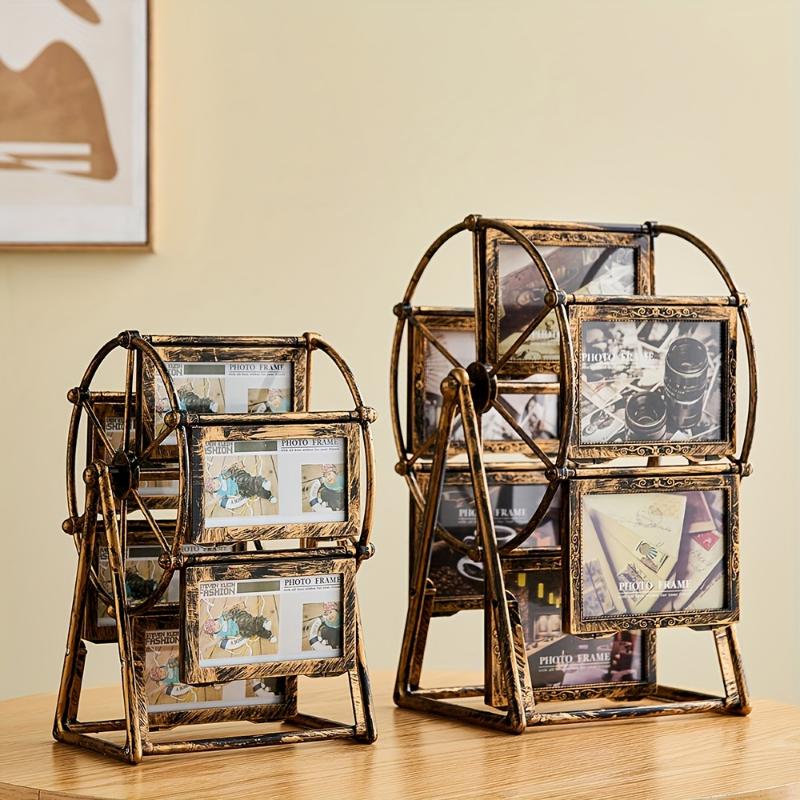 1pc Vintage Rotating Ferris Wheel Picture Frame - Unique Desktop Family Tree Display - Handcrafted Wooden Horse Design, Home Decor Accent, Christmas Birthday Gift Idea, Perfect for Family Memories