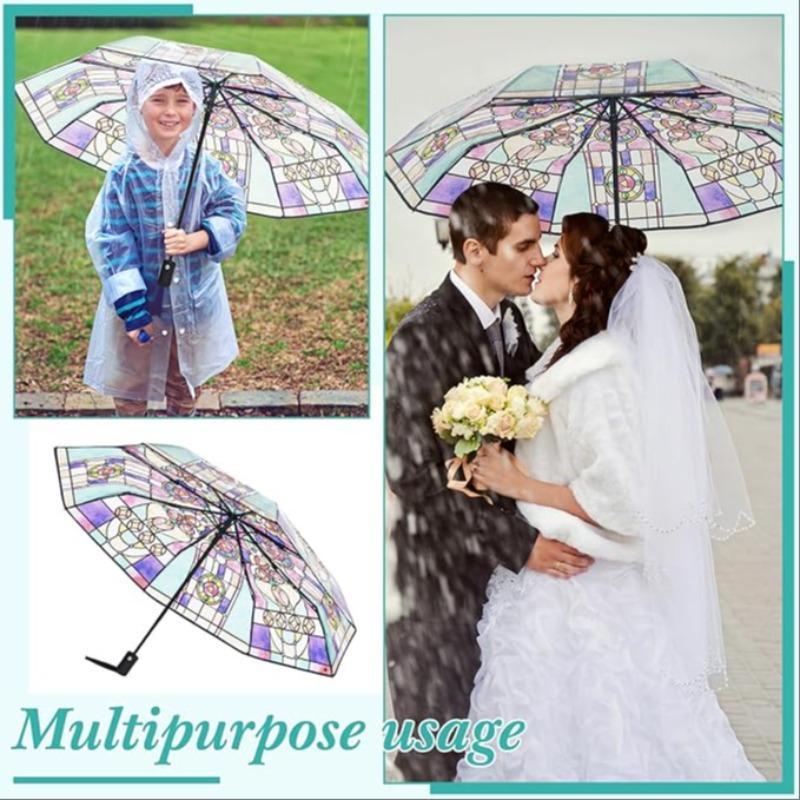 Stained Glass Pattern Folding Umbrella, 1 Count Creative Colorful Umbrella, Automatic Style Umbrella for Women & Men, Party & Festive Decoration Supplies