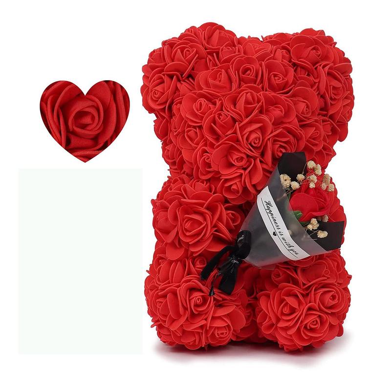 Artificial Rose Bear, 1 Count Artificial Rose Bear with Flower, Decoration Flowers for Home Festival Wedding Valentine's Day