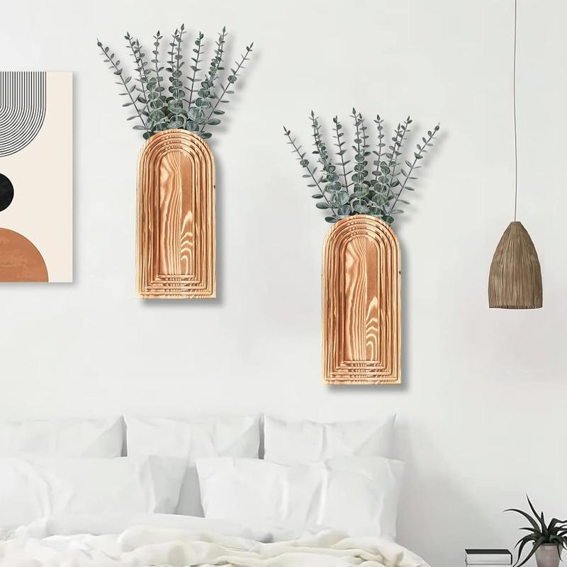 Modern Wall Wood Vase two-piece set -Entryway Decor, Wood Wall Art, Hallway Decor-Modern Farmhouse & Boho Bathroom Wall Decor-Perfect for Dining Room, Living Room, or Any Narrow Wall Space（Brown）