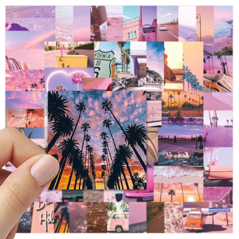 50pcs Sunshine Landscape Series Stickers, Creative Multi-purpose Stickers, For DIY Craft Decoration And Hand Account