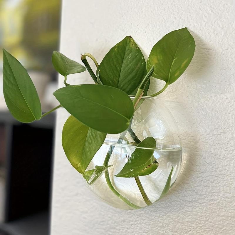 Wall Mounted Glass Planter without Plants for Room Decor, Round Glass Vase for Wall Decor, Wall Ornaments, Gift for Mom, Girlfriend Gifts, Summer Home Office Decoration Supplies, Fall Porch Decor