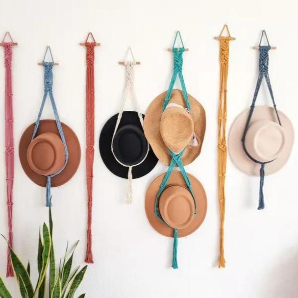 Macrame Hat Hanger, Wall Mounted Hat Display Rack, Handmade Hat Organizer